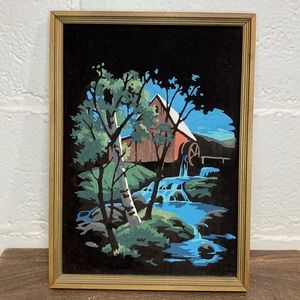 Vintage Black Velvet Paint By Numbers Mill Run Oil Painting Framed Wall Art